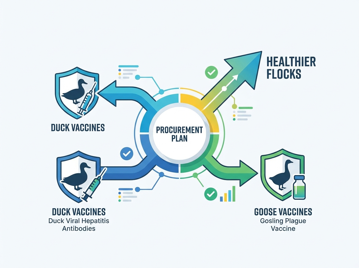 Waterfowl health procurement and biologics management in commercial farms