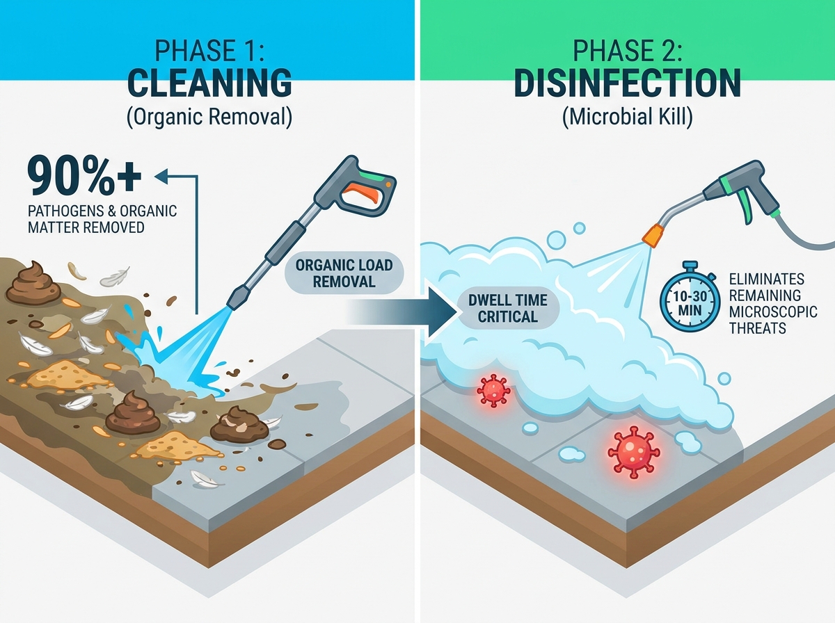 Poultry farm disinfection process preparation